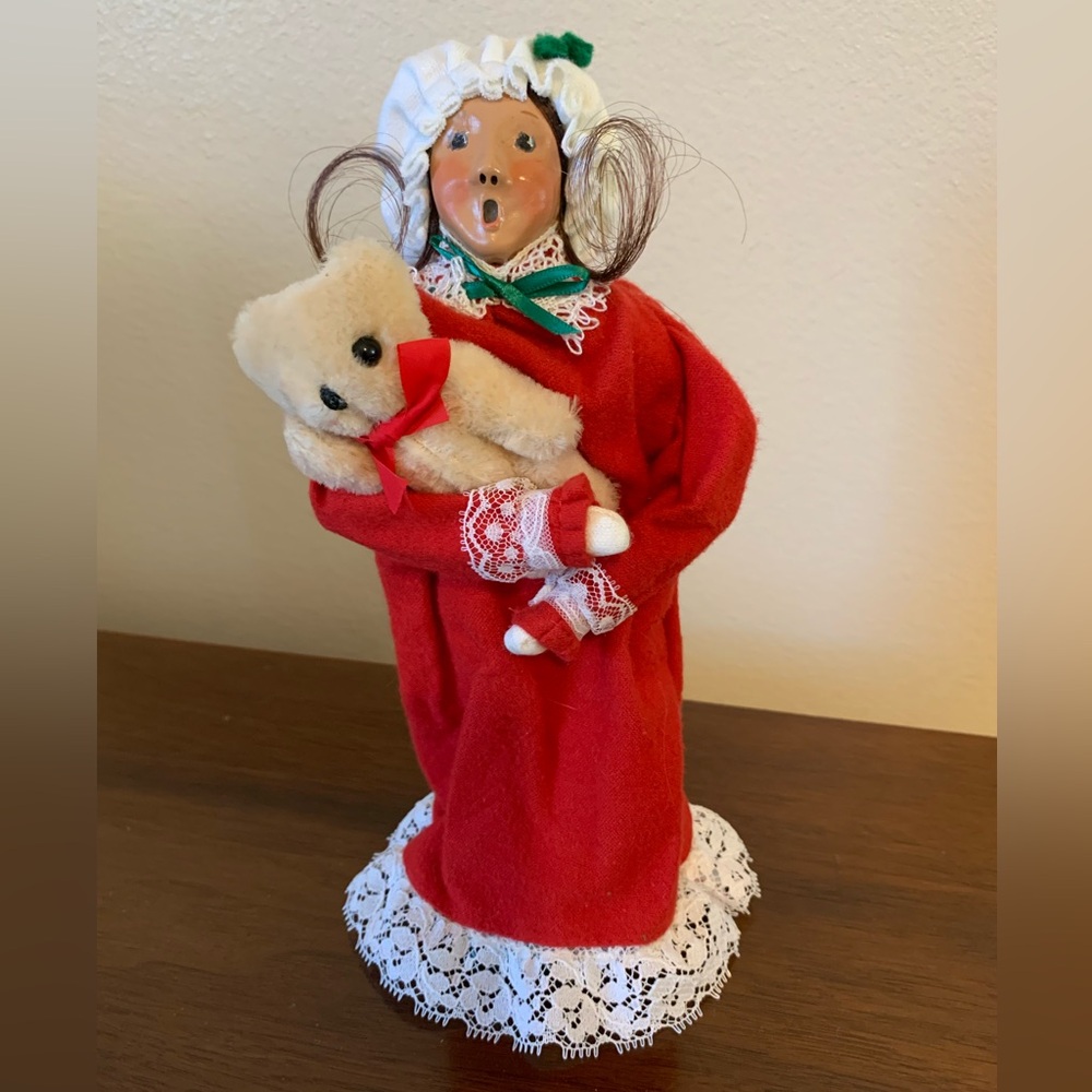 Byers Choice Caroler Girl in Gown with Bear 1989